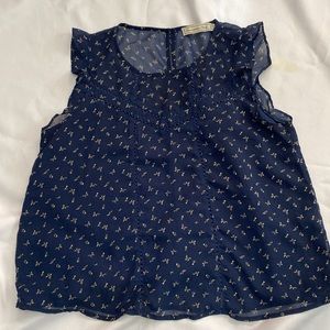 Ambercrombie & Fitch Navy Blue Butterfly Lined Blouse - Size Medium